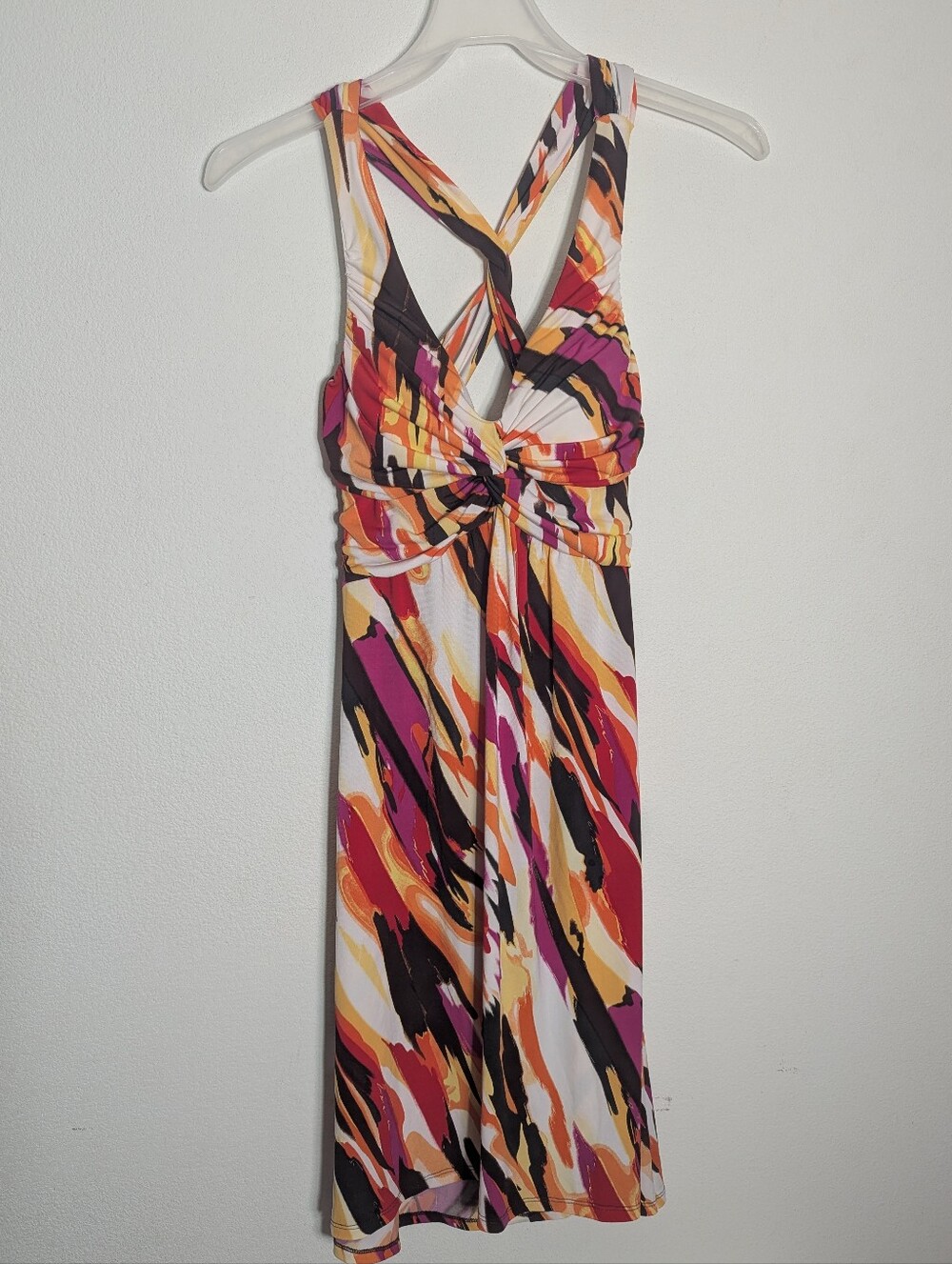 Womens Colorful Abstact Print Twist Front Dress Crisscross Open Back Sundress 10